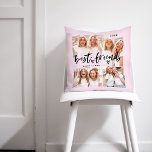 Best Friends | Casual Script and Multi Photo Grid Cushion<br><div class="desc">This ultra modern pink pillow is the perfect gift for your best friend! There is room for four of your favourite personal photos on the back, plus casual script typography that says "best friends" and a cute heart. The back features one large photo. Add your name and the year for...</div>