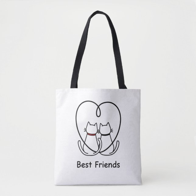 Best Friends Cats Heart Tail Tote Bag (Front)