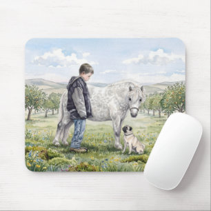 Best Friends-Child with Pony and Dog in an Orchard Mouse Pad