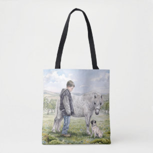 Best Friends-Child with Pony and Dog in an Orchard Tote Bag