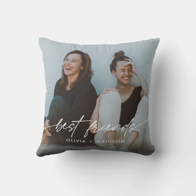 Best Friends Create Your Own Photo Modern Script Cushion (Back)
