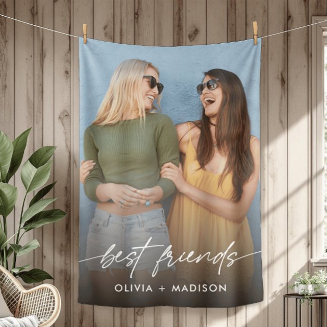 Best Friends Create Your Own Photo Modern Script Fleece Blanket (Creator Uploaded)