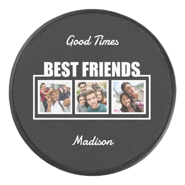Best Friends custom name, photos & colour Hockey Puck (Front)