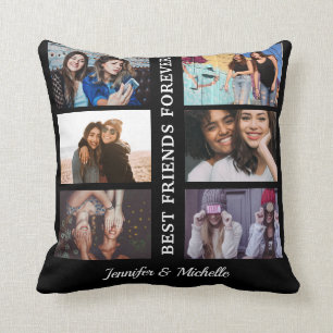 Best Friends custom names and 6 photo collage bff Cushion