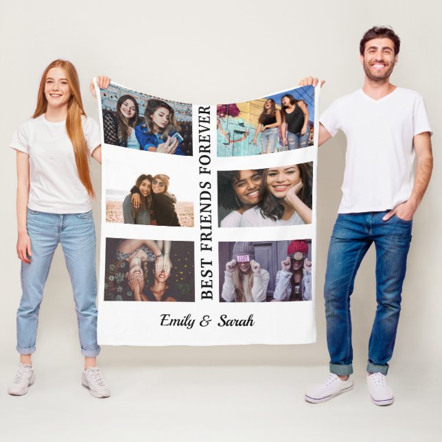 Best Friends custom names and 6 photo collage bff Fleece Blanket (In Situ)