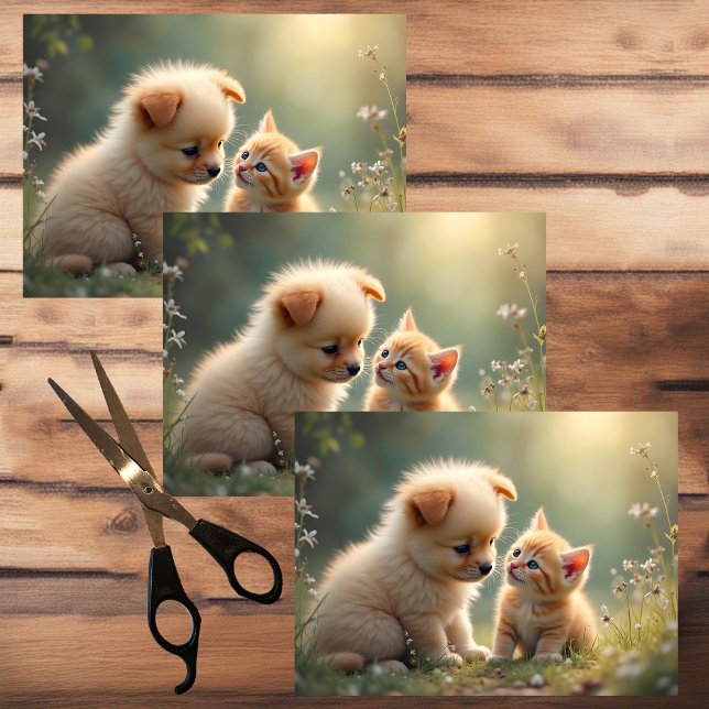 Best friends - cute puppy and kitten in the grass tissue paper (Creator Uploaded)