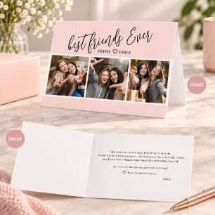 Best Friends Ever 3 Photo Collage Blush Pink Gift Card