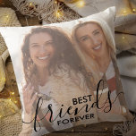 Best Friends Forever 2 Photo Black Script Overlay Cushion<br><div class="desc">Best friends forever photo pillow with elegant text overlay. The photo template is set up for you to add your own pictures - one of the front and one on the back. The front also has the text overlay which reads "best friends forever" in hand lettered script and bold typography....</div>