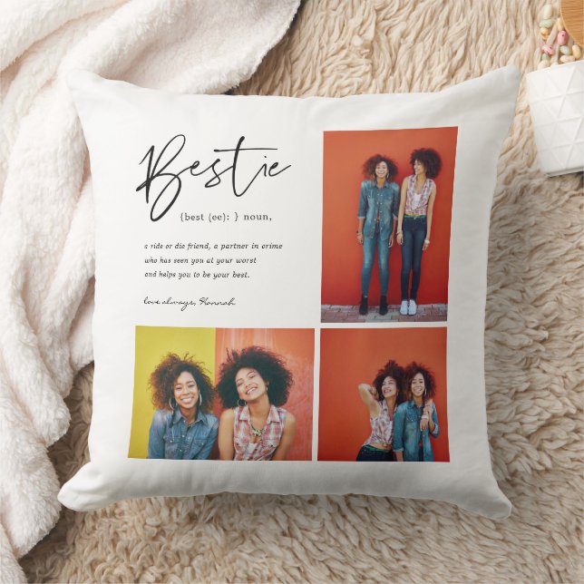 Best Friends Forever | 3 Photo Collage Gift  Cushion (Blanket)