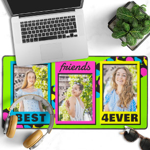Best friends forever 3 pictures retro neon colours desk mat
