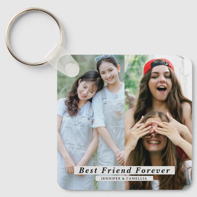 Best Friends Forever 4-Photo Collage with Names Key Ring (Front)