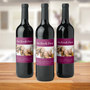 Best friends forever besties purple photo wine label