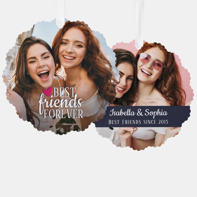 Best friends forever BFF 2 photos friendship Tree Decoration Card (Front/Back)