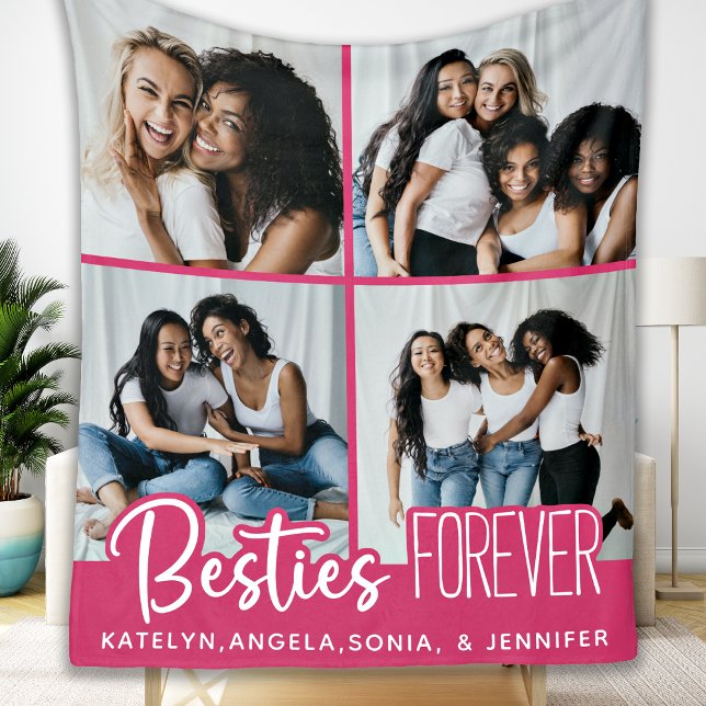 Best Friends Forever BFF Besties 4 Photo Collage Fleece Blanket (Creator Uploaded)