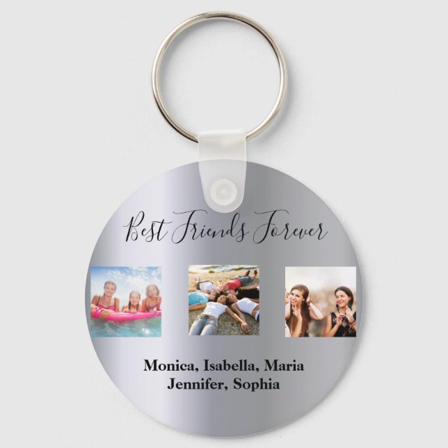 Best friends forever BFF custom photo silver names Key Ring (Front)