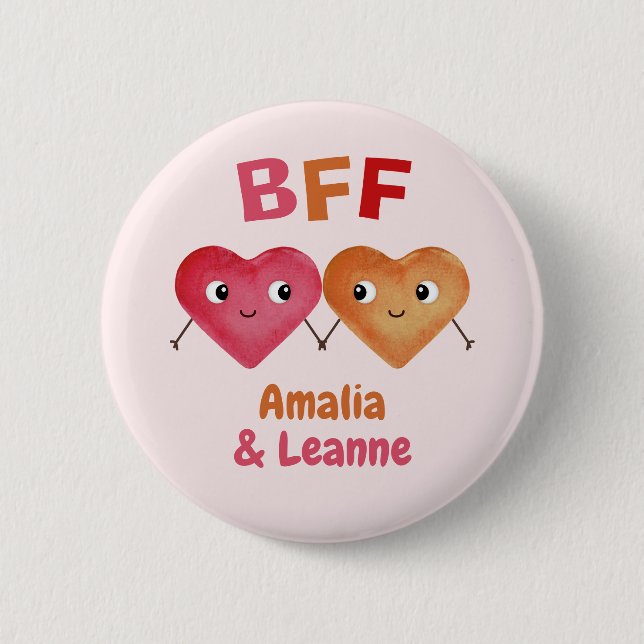 Best Friends Forever BFF cute heart couple Sticker 6 Cm Round Badge (Front)