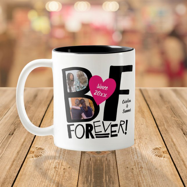Best Friends Forever BFF Cute Pink Heart 2-Photo Two-Tone Coffee Mug (Creator Uploaded)