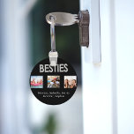 Best friends forever BFF photo names black silver Key Ring<br><div class="desc">A gift for your best friend(s) for birthdays,  Christmas or a special event. Faux silver balloon style text: Besties.  Personalize and use your own photos and names. A classic black background.</div>