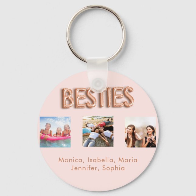 Best friends forever BFF photo rose gold pink name Key Ring (Front)
