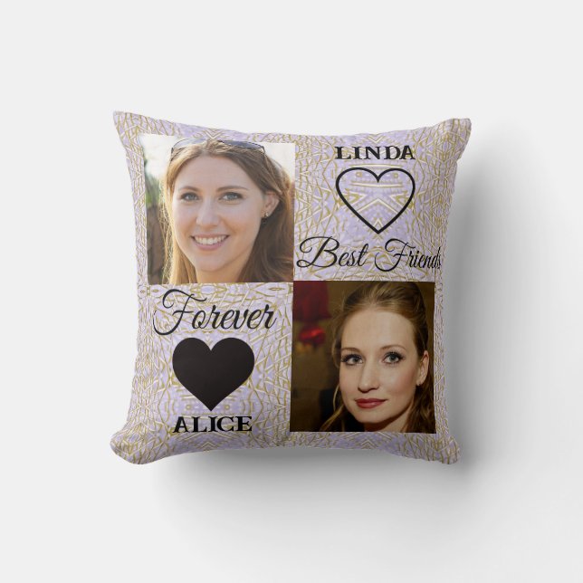 Best Friends Forever BFF Purple Photo Collage  Cushion (Front)