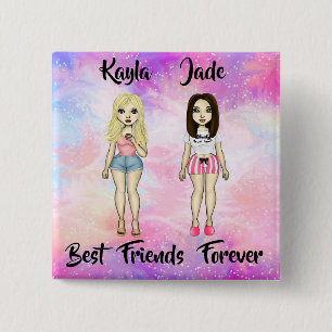 Best Friends Forever Blonde and Brunette Custom   15 Cm Square Badge