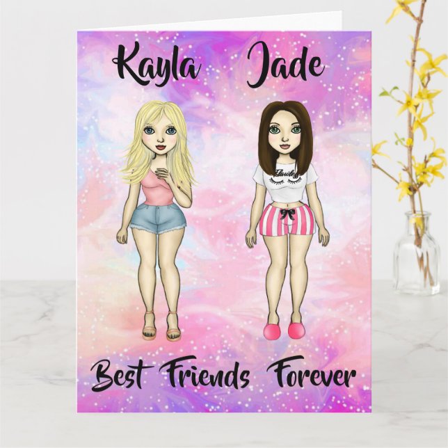 Best Friends Forever Blonde and Brunette Custom    Card (Yellow Flower)