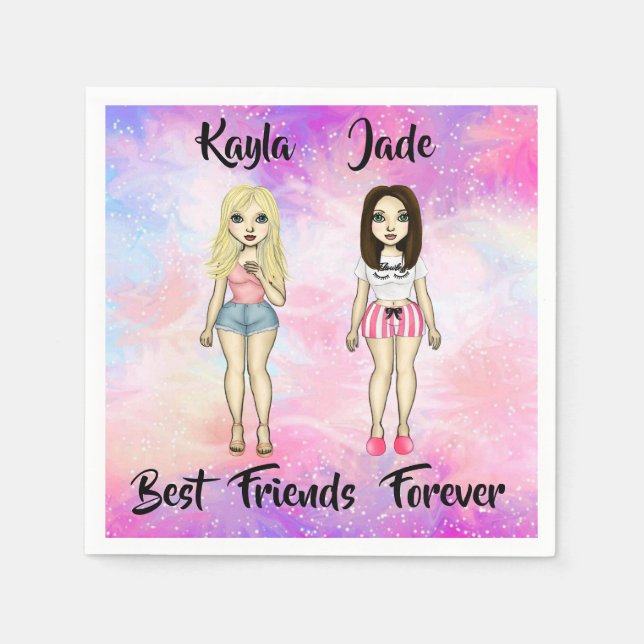 Best Friends Forever Blonde and Brunette Custom   Napkin (Front)