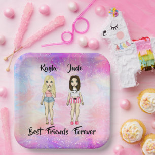 Best Friends Forever Blonde and Brunette Custom Paper Plate