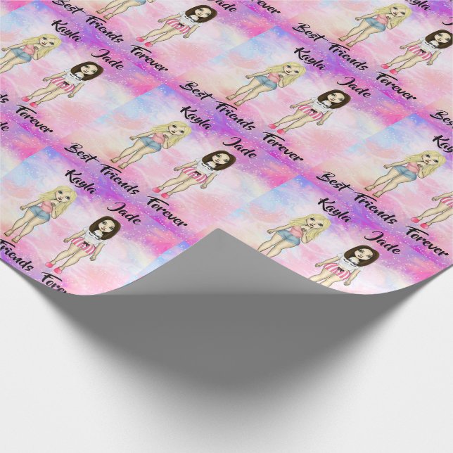Best Friends Forever Blonde and Brunette Custom   Wrapping Paper (Corner)