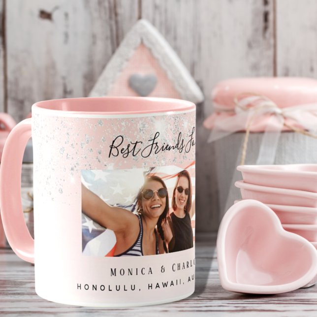 Best friends forever blush pink silver glitter mug (Creator Uploaded)
