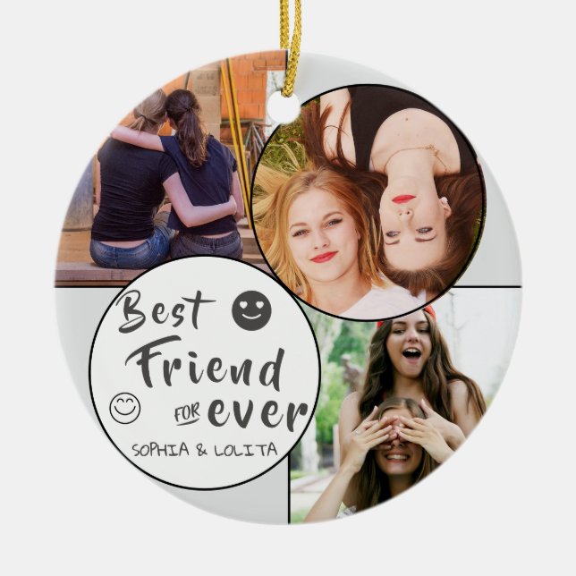 Best Friends Forever Custom 3-Photo Collage  Ceramic Tree Decoration (Front)