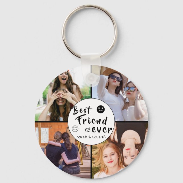 Best Friends Forever – Custom 4-Photo Collage  Key Ring (Front)