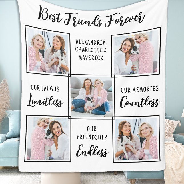Best Friends Forever Custom 5 Photo Friendship Fleece Blanket (Creator Uploaded)