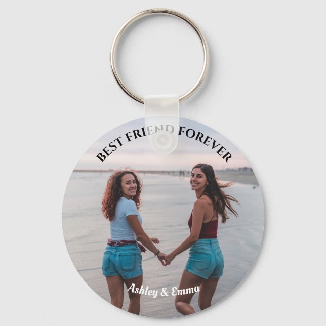 Best Friends Forever Custom Photo and Name Key Ring (Front)