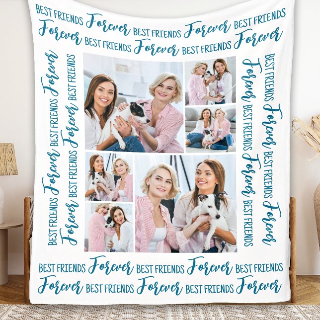 Best Friends Forever Customised 6 Photo Collage Fleece Blanket (Creator Uploaded)