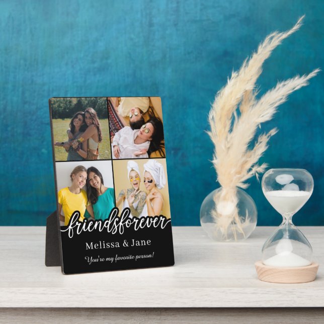 best friends forever cute 4 photos collage Black Plaque (Side)