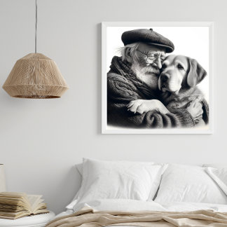 Best Friends Forever Elderly Gentleman and Dog Photo Print