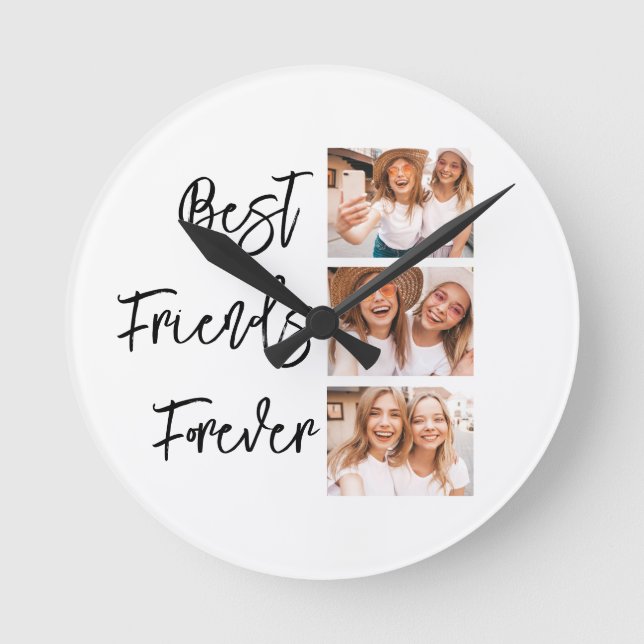 Best Friends Forever Gift Photo Collage Round Clock (Front)