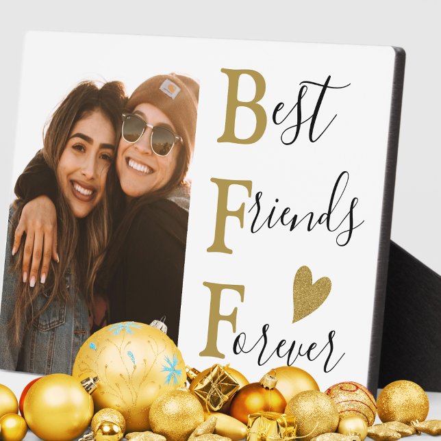 Best Friends Forever Gold BFF Typography Photo Plaque (Creator Uploaded)