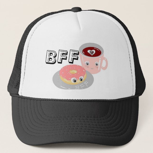 Best Friends Forever Kawaii Coffee and Doughnut BF Trucker Hat (Front)