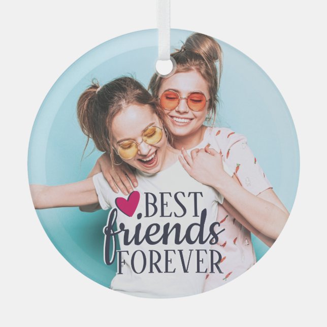 Best friends forever modern BFF photo trendy  Glass Tree Decoration (Front)
