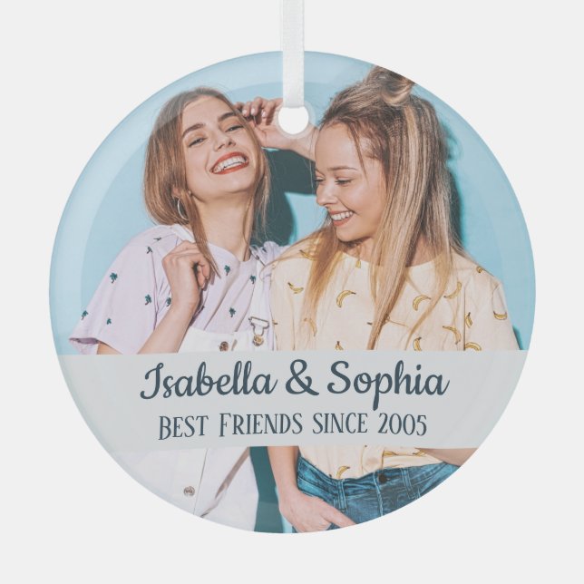 Best friends forever modern BFF photo trendy  Glass Tree Decoration (Front)