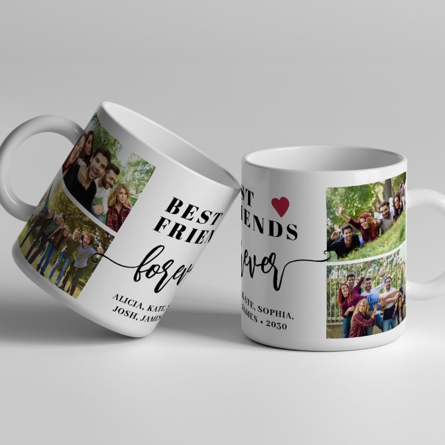 Best friends forever modern photo collage names coffee mug (Creator Uploaded)