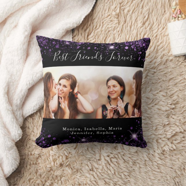 Best friends forever photo black purple glitter cushion (Blanket)