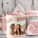 Best friends forever photo blush pink besties BFF Mug<br><div class="desc">A gift for your best friend(s) for birthday favour,  Christmas or a special event. Rose gold balloon style text: Besties (x3).  Personalise and use your own photo and names. A girly blush pink,  rose gold coloured background.</div>