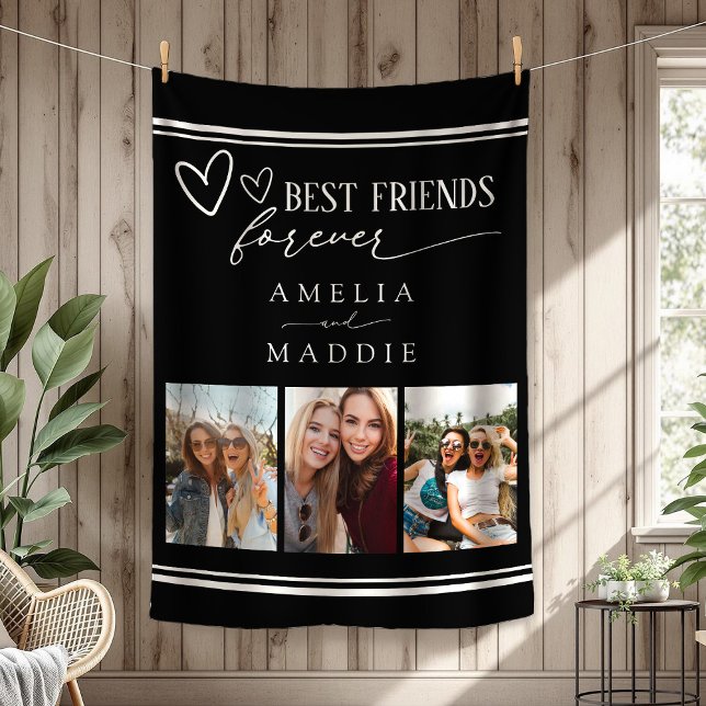 Best Friends Forever Photo Collage Black  Fleece Blanket (Best Friends Forever Photo Collage Black Fleece Blanket)