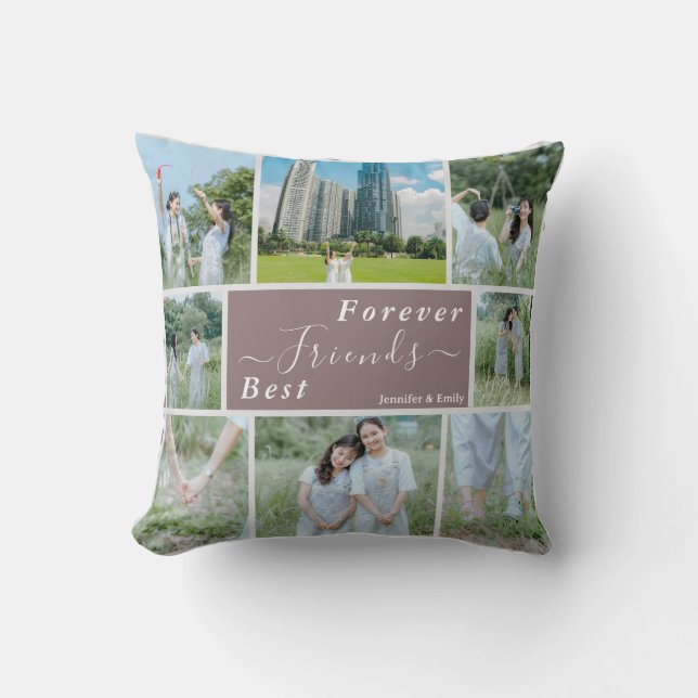 Best Friends Forever Photo Collage Throw Pillow  (Front)