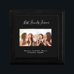Best friends forever photo names black white gift box<br><div class="desc">A gift for your best friend(s) for a birthday party,  wedding or Christmas. White text: Best Friends Forever,  written with a trendy hand lettered style script. Personalise and use your own photo and names. A chic black background.</div>