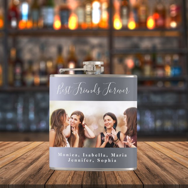 Best friends forever photo names silver metal hip flask (Creator Uploaded)