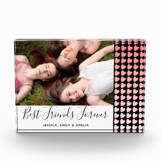 Best Friends Forever Pink Heart Friendship Photo Block (Front)